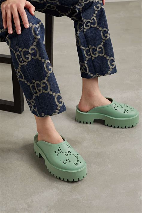 gucci elea rubber logo mules|Gucci elea platform mules.